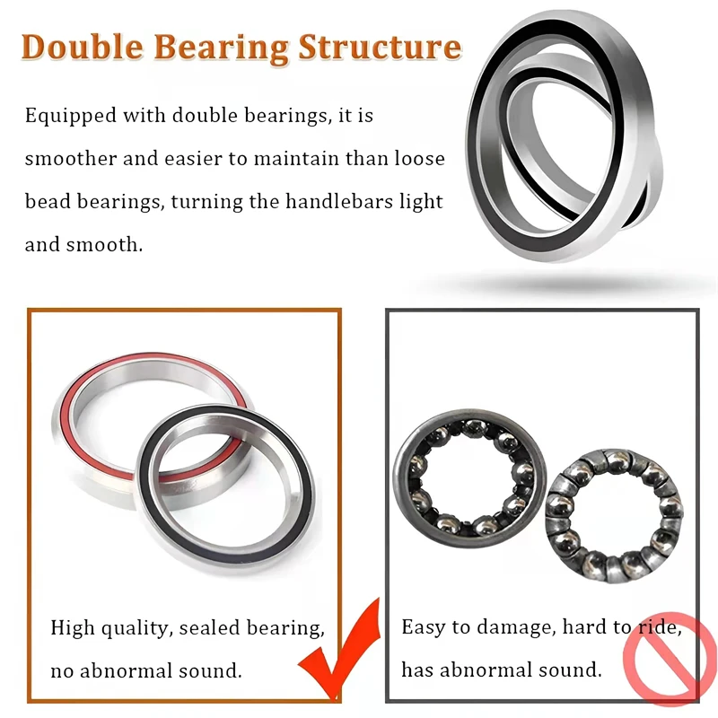 ZEROING Bicycle Headset Double Bearing 34-34/44-44/42-52/44-55/44-56mm Straight And Spinal Canals Headset for 28.6mm Fork Frame