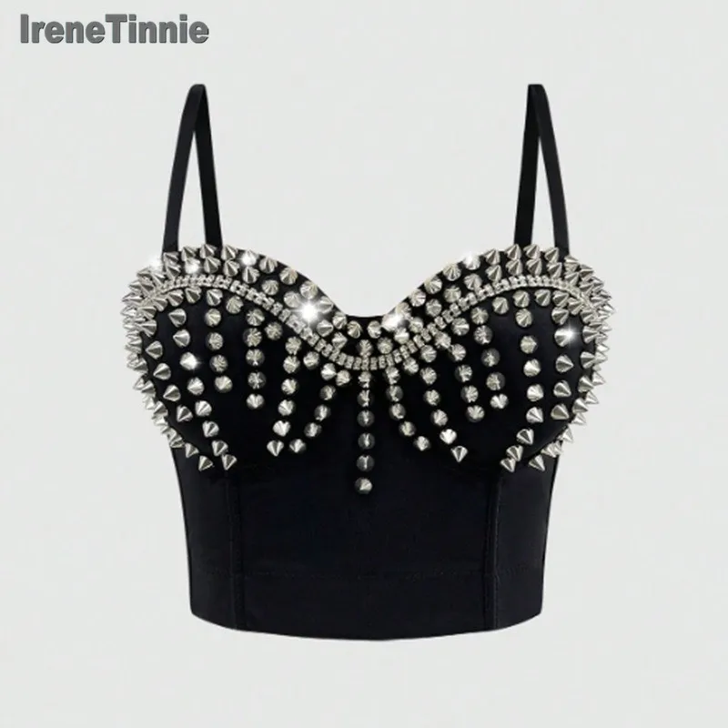 IRENE TINNIE 2024 Woman Tank Tops Sexy Rivet Party Push Up Bustier Clothes Women Corset Nightclub Crop Top Cropped Shirt