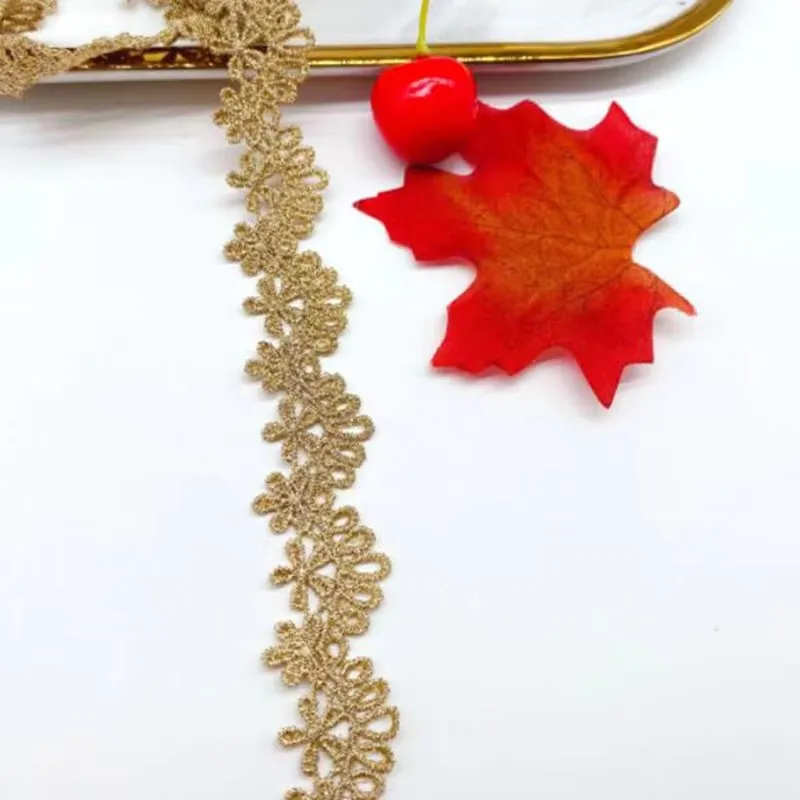Width:2.4cm(0.94”inch)Gold Line Floret Embroidered Trimming Laces Water Soluble Fabric Lace for Handmade Sewing Kit(KK-647)