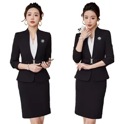 Formal Office Skirt Suit For Womens Spring Blazers Skirt Set Long Sleeve Uniform Elegant Feminino Business Formal Work Suit