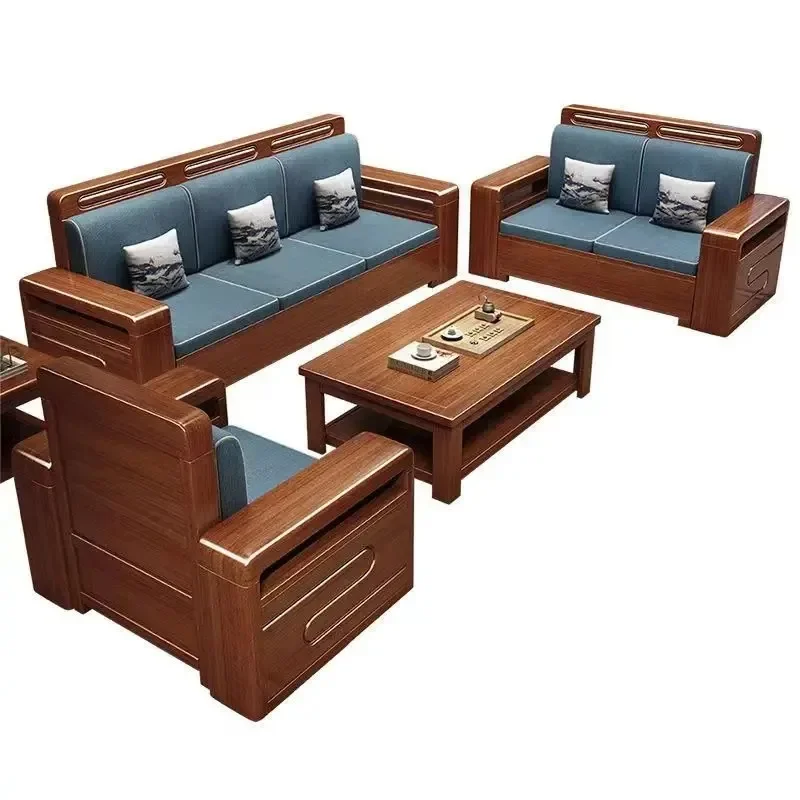 Sofa Walnut Solid Wood Modern Simple E****mic Thickened Winter and Summer Dual Storage Living Room Corner Princess Sofa