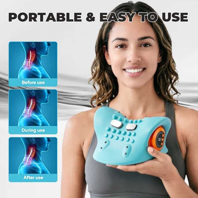 Heated Neck Shoulder Massage Pillow,Electric Deep Tissue Kneading Massager,Ergonomic Blue Rechargeable Design for Home & Office