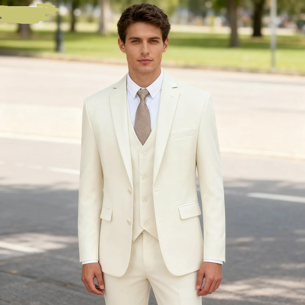 

3 Pieces Wedding Men's Suits Formal Groom Tuxedo Slim Fit Business Casual Double Breasted Blazer Vest Pants Set for Party
