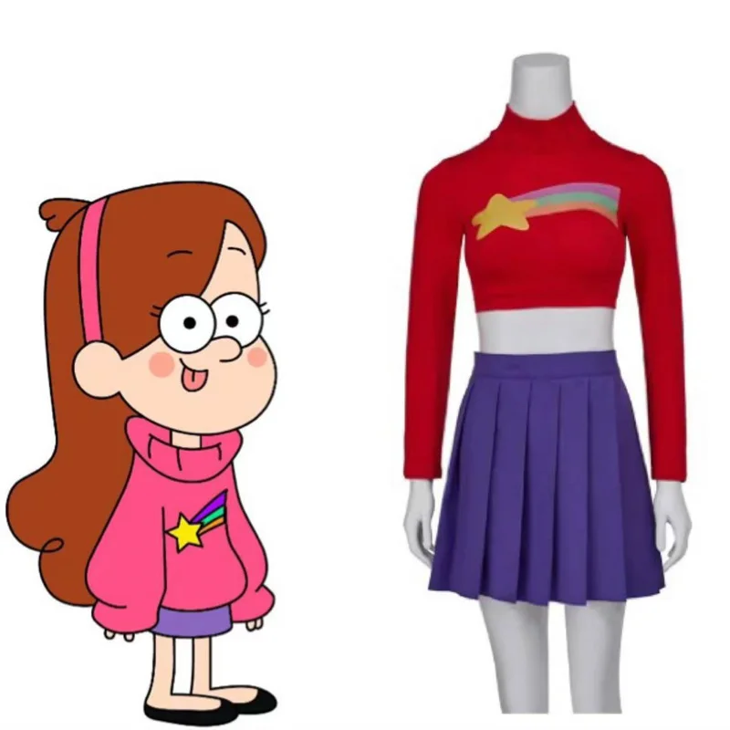 Anime Mabel Pines Cosplay Costume Rainbow Star CropTop Dress Red Cute Sexy Tight Skirt Halloween Party Costume