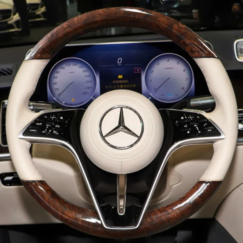 

DIY Hand-Stitched Peach Wood Suede Leather Car Steering Wheel Cover for Mercedes-Benz S320 S350 S400L Auto Accessories