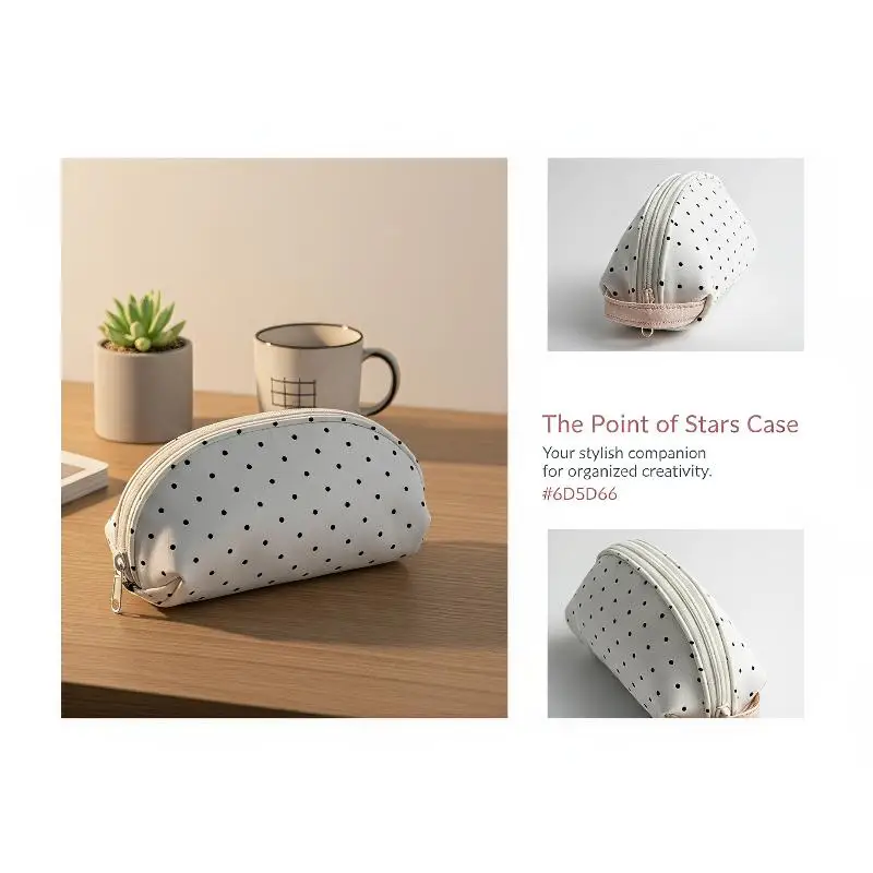 Polka Dot Soft Touch Pencil Case Large Capacity Stationery Pouch Portable for Student School Exam Use