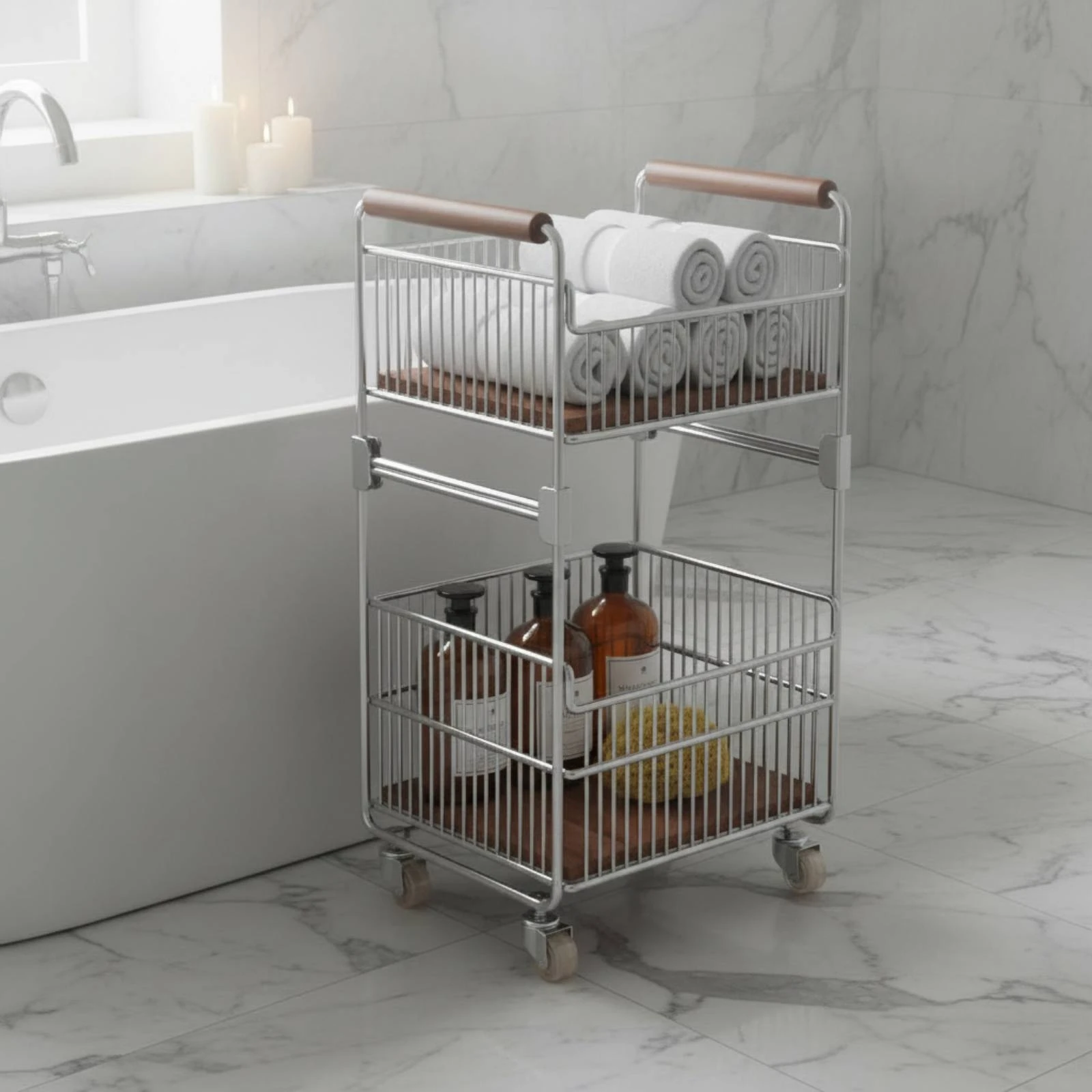 Tiered Laundry Trolley Movable Rolling Laundry Trolley Mobile Clothes Hamper Space Saving Household Storage Multi-Functional