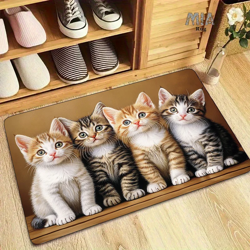 VIKAMA Cartoon Four Cats Rug Soft Doormat for Shoe Removal at Entrance Welcome Mat Carpet For Live Room Rug For Bedroom Home Dec
