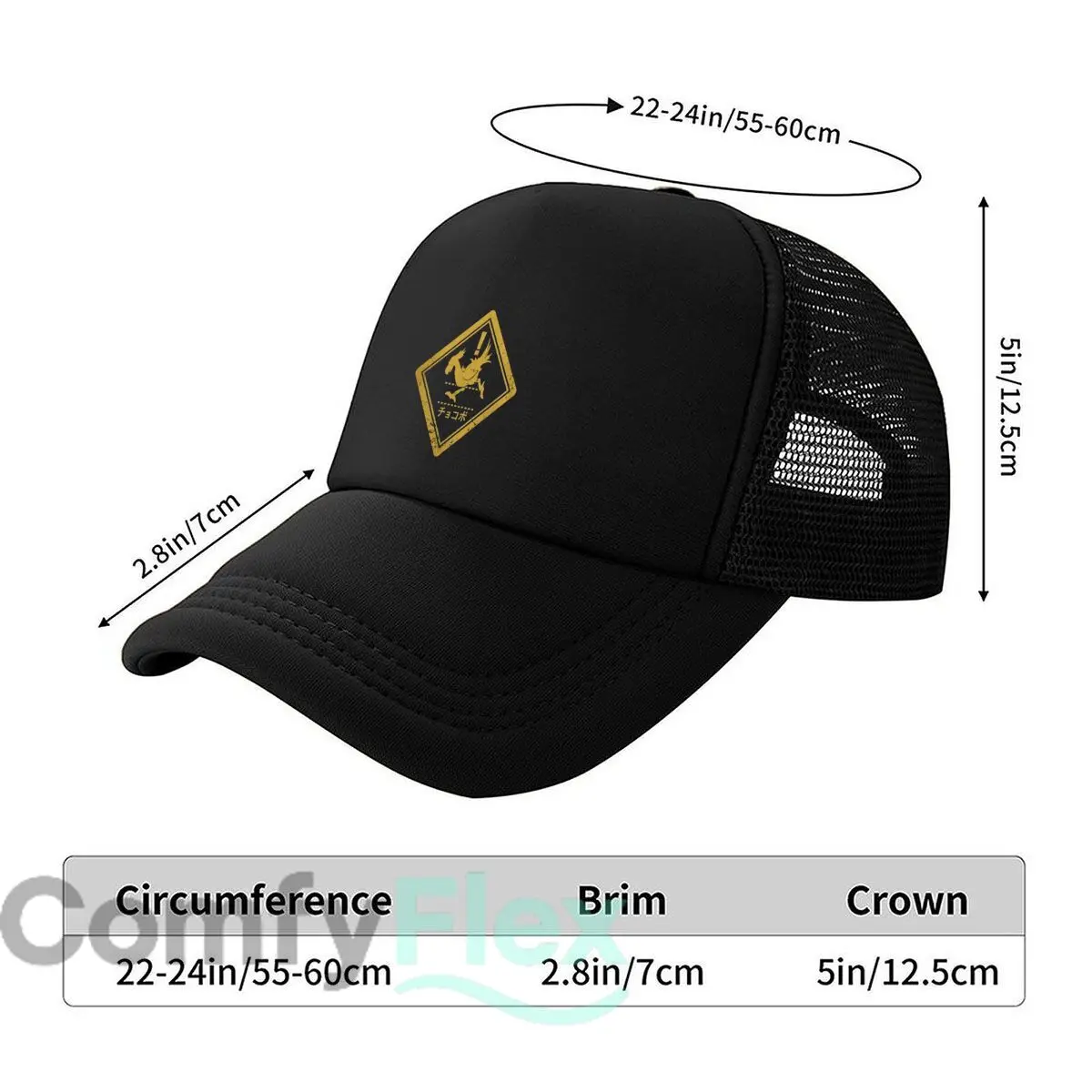 Chocobo Warning Sign Art Graphic Mesh Baseball Cap Casual Hat Outdoor  For Womens Unisex Female