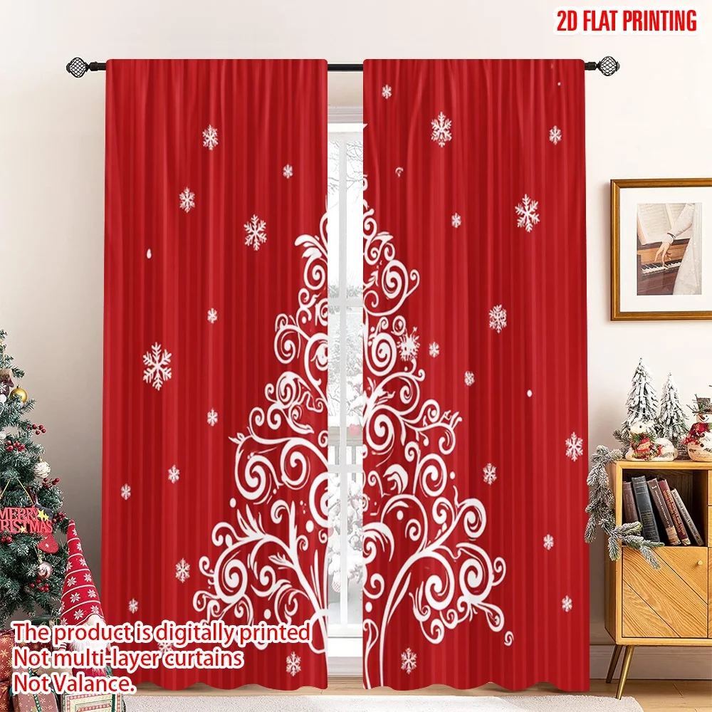 

2pcs 2D flat printing Merry Christmas Popular Window Curtains Christmas Tree Snowflakes Holiday Fabric Without Electricity