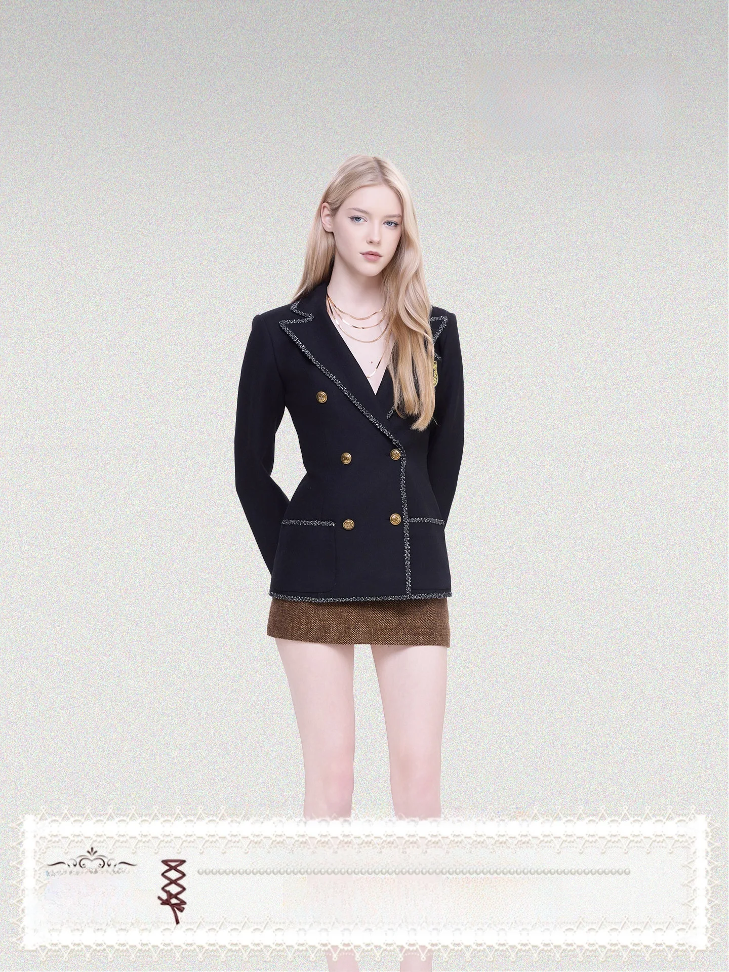 

Apodite Anne Hathaway Sle Bla Double-Breasted Jaet Luxury Slim Fit Long Sve Women's Busin Casual Coat
