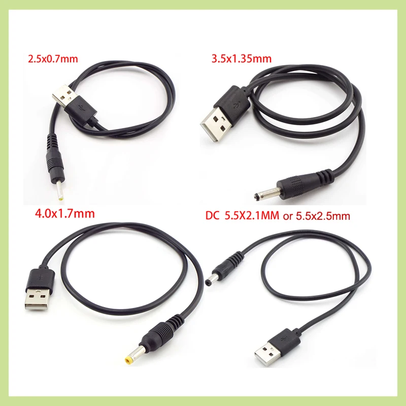 1 متر USB نوع A ذكر جاك التوصيل إلى تيار مستمر 5.5x2.5 مللي متر 3.5 مللي متر 4.0 مللي متر x 1.7 5.5x2.1 مللي متر ذكر كابل إمداد الطاقة نوع أ تمديد الحبال