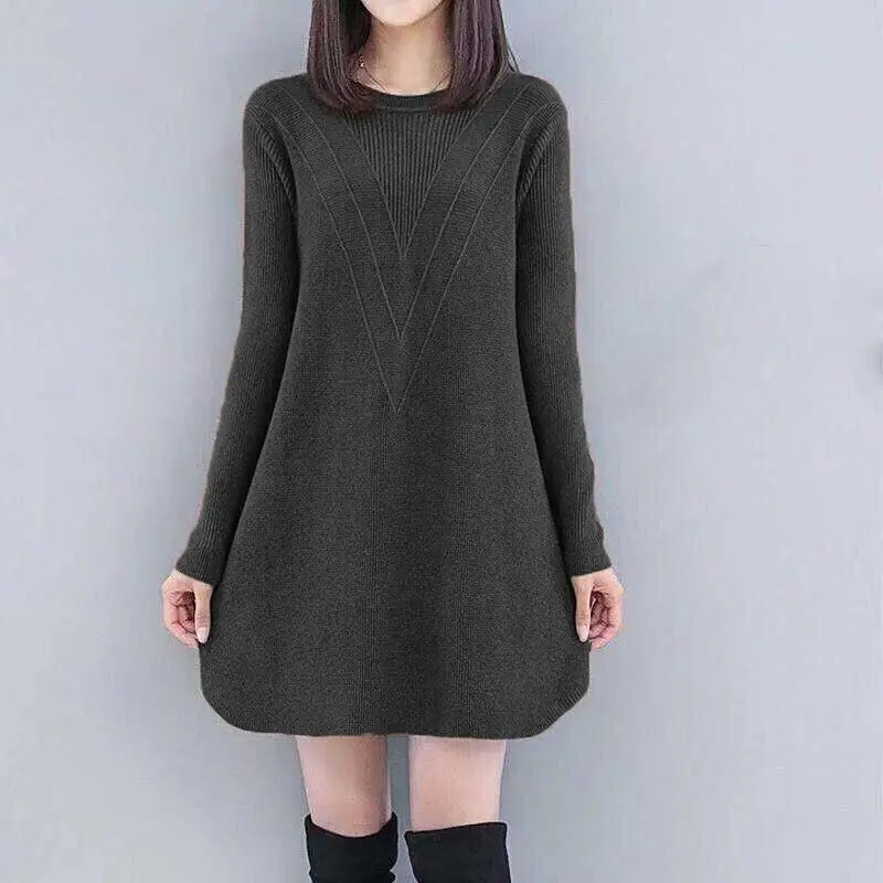 

Fashion O-Neck Loose Knitted Asymmetrical Casual Dresses Women's Clothing 2023 Autumn Winter Oversized Commuter Mini Dress