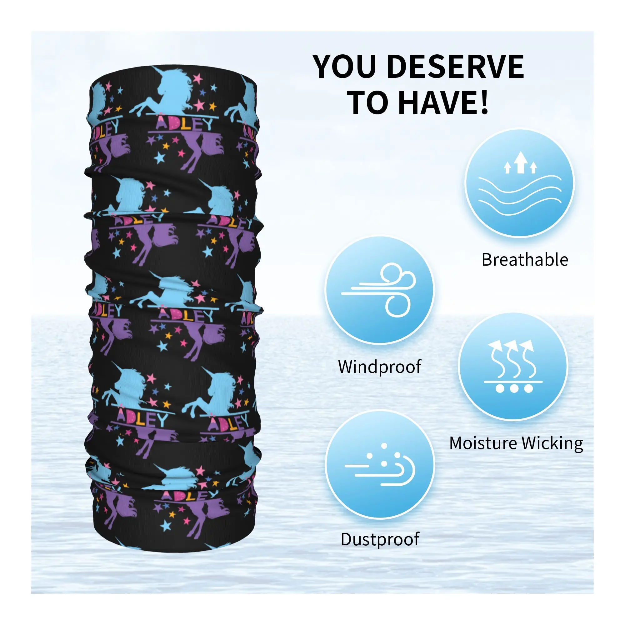 A For Adley unicorns Kids باندانا الرقبة الجراب قناع مطبوع وشاح متعدد الاستخدام الدراجات وشاح الجري للجنسين الكبار قابل للغسل