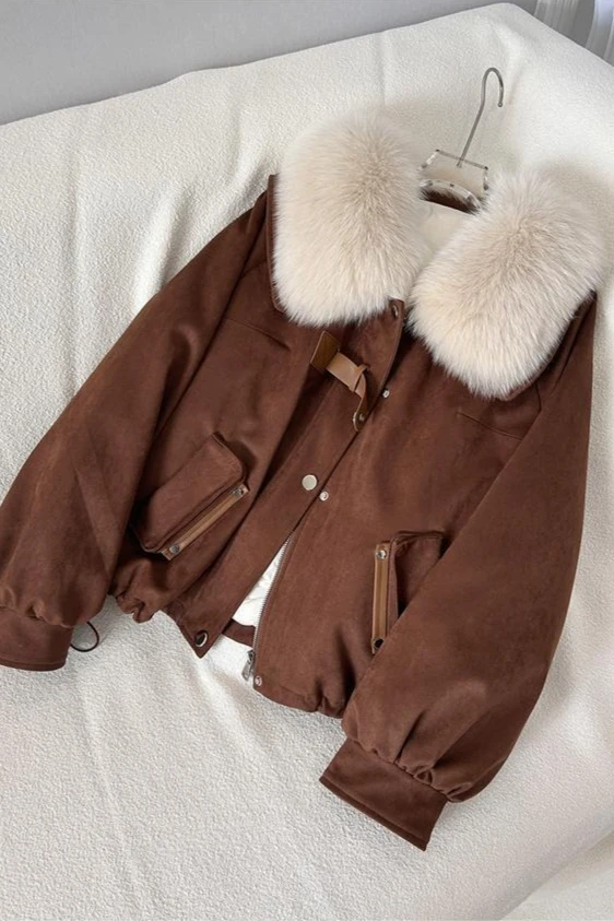 2025 Winter New Women's Fake Fur Jacket Loose Workwear Parker Jacket