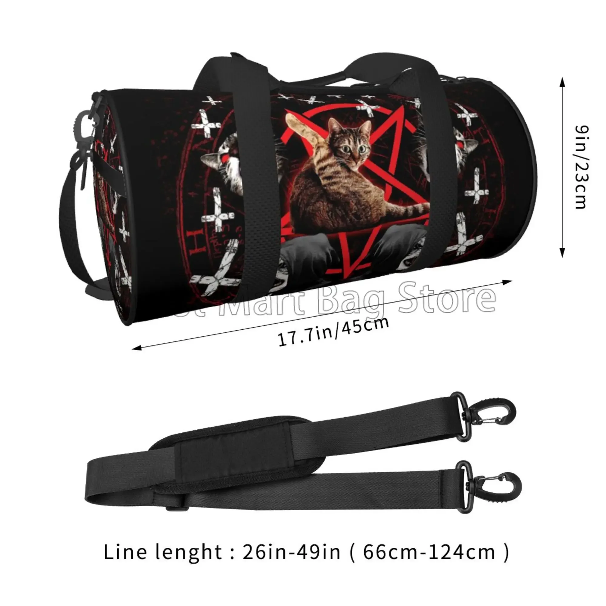 Pentagram Satanic Cats Death Black Metal Travel Duffel Bag Waterproof Foldable Weekender Overnight Tote Bags for Sports Gym Yoga