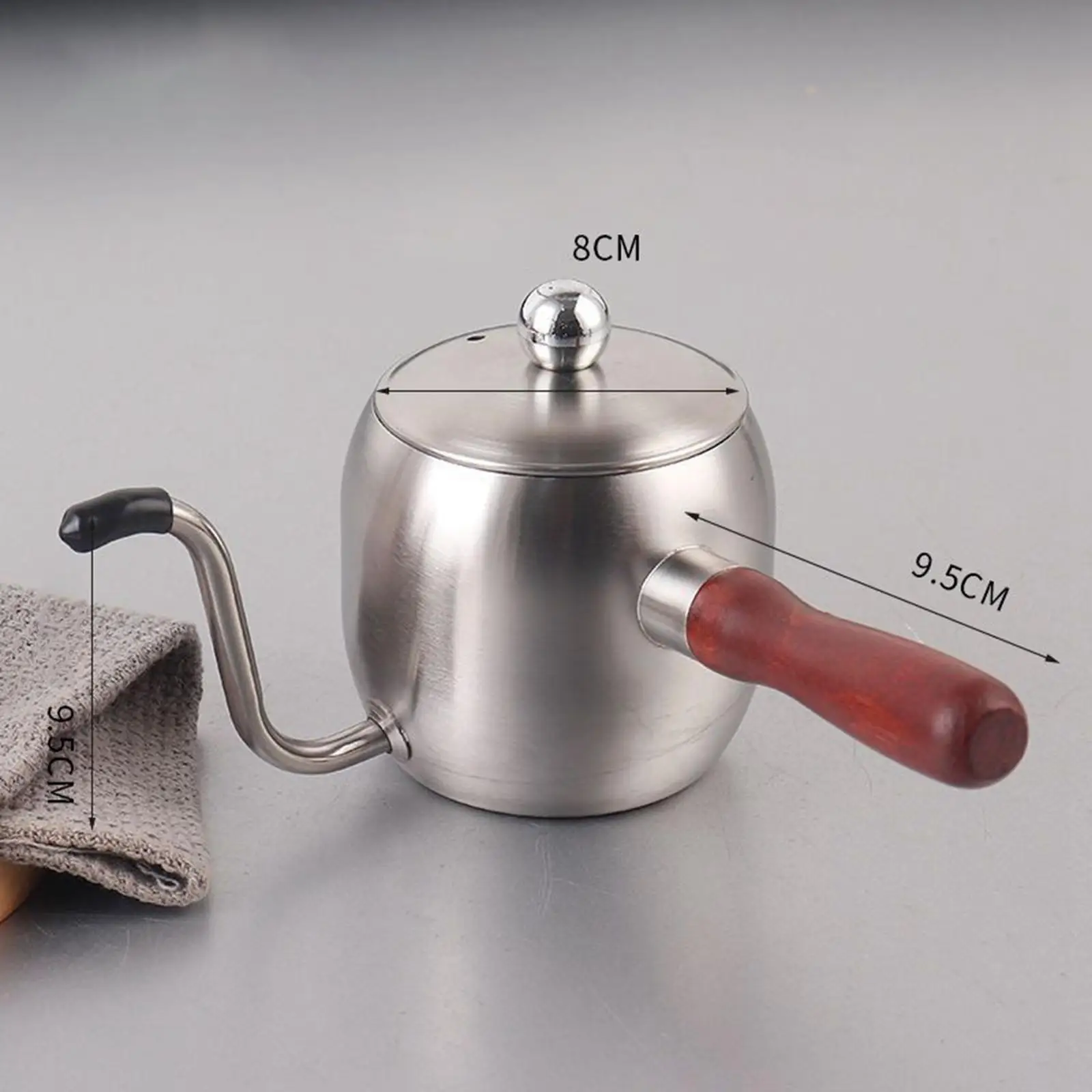 Coffee Pour over Kettle Gooseneck Nozzle Stainless Steel Drip Coffee Pot 500ml Ergonomic Wooden Handle Long Neck for Outdoor