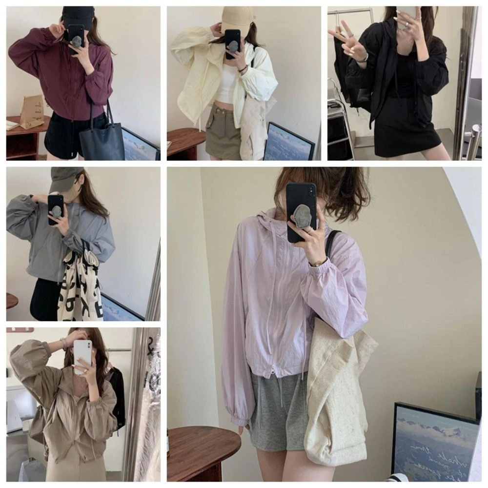 الرباط ملابس الحماية من الشمس المضادة للأشعة فوق البنفسجية بأكمام طويلة سريعة الجافة السترات النساء الكورية نمط طويل الأكمام مقنعين واقية من الشمس #3