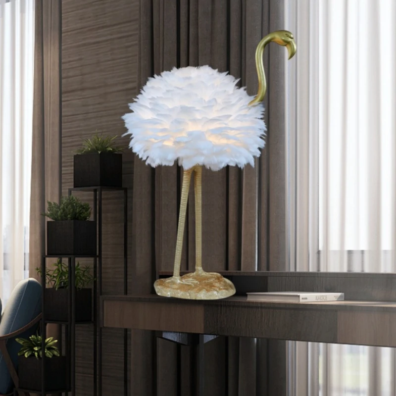 Nordic Flamingo Shape Goose Feathers Floor Lamps Foyer Standing Lights Illumination Bedroom Beside Led Lighting Fixture Decor