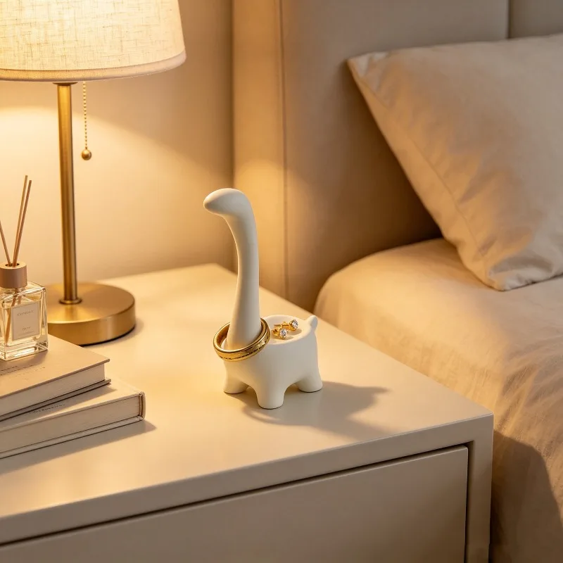 Desktop decoration 3Dprinting cute dinosaur ring holder white jewelry tray ring desktop decoration minimalist bedroom decoration
