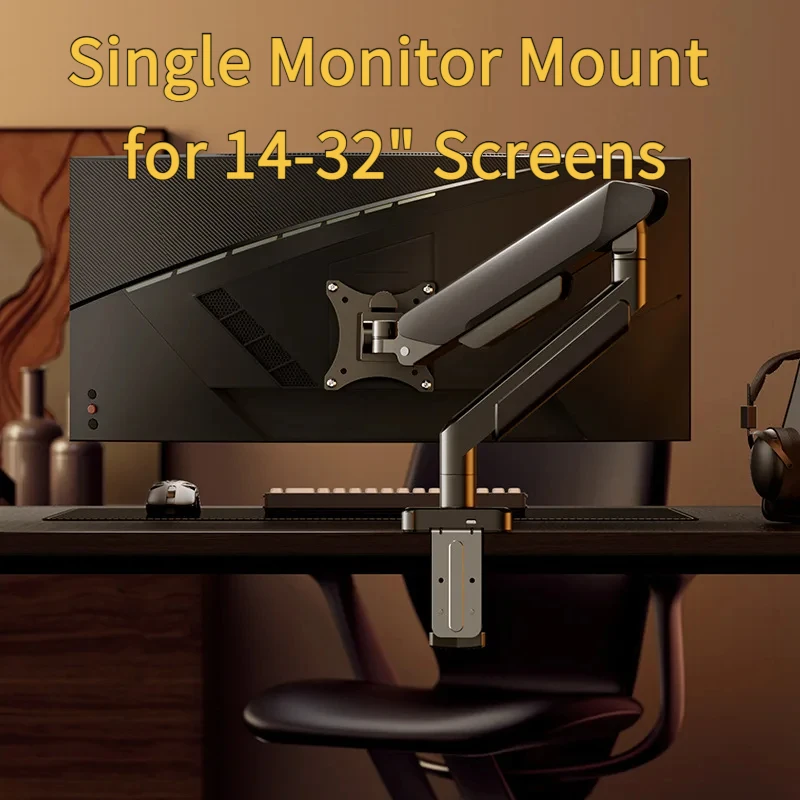 

Single Monitor Mount for 14-32" Screens, Height Adjustable Arm with C-Clamp, Ideal Home Office Desk Monitor Stand