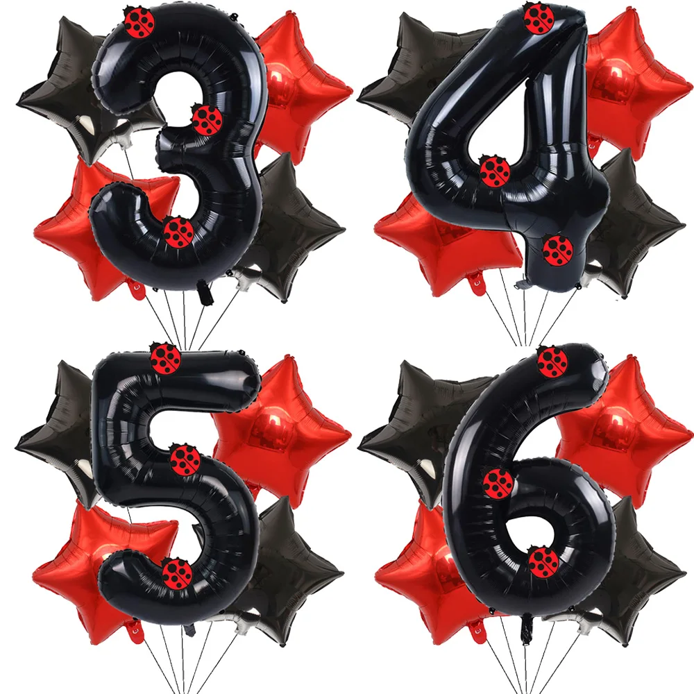 1-9 32inch Ladybug Number Balloon Ladybug Stickers Five-Pointed Star Balloons Wedding Baby Shower Ladybird Birthday Party Decor