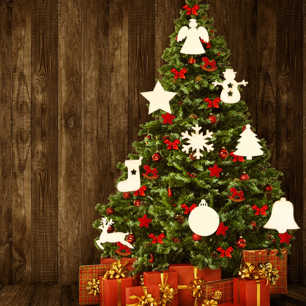 

72 pcs 1 Set Kids Diy Wooden Crafts Christmas Tree Pendants Mix Household Decorative Handiworks Hanging Artwares 9 Compartments