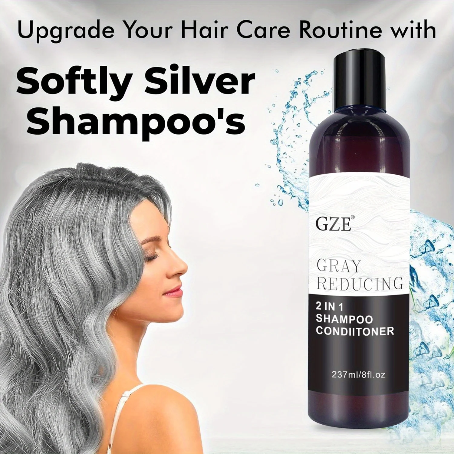 GZE Grey Reducing 2-In-1 Shampoo Conditioner - Softening Properties Say Goodbye to Grey Hair Eliminate Unwanted Grey Hair Tones