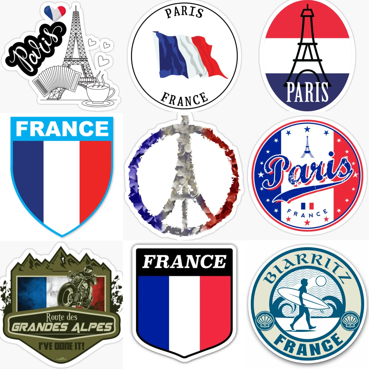 

France Flag Map Eiffel Tower Creative Personalized Stickers for Car Van Bicycle Helmet Window Fridge Wall Decoration Accessories
