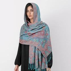 2024 Winter Women Bufanda Jacquard Scarf  Printed coquette fashion Silky Long Shawl Ethnic Fringed Travel Scarves