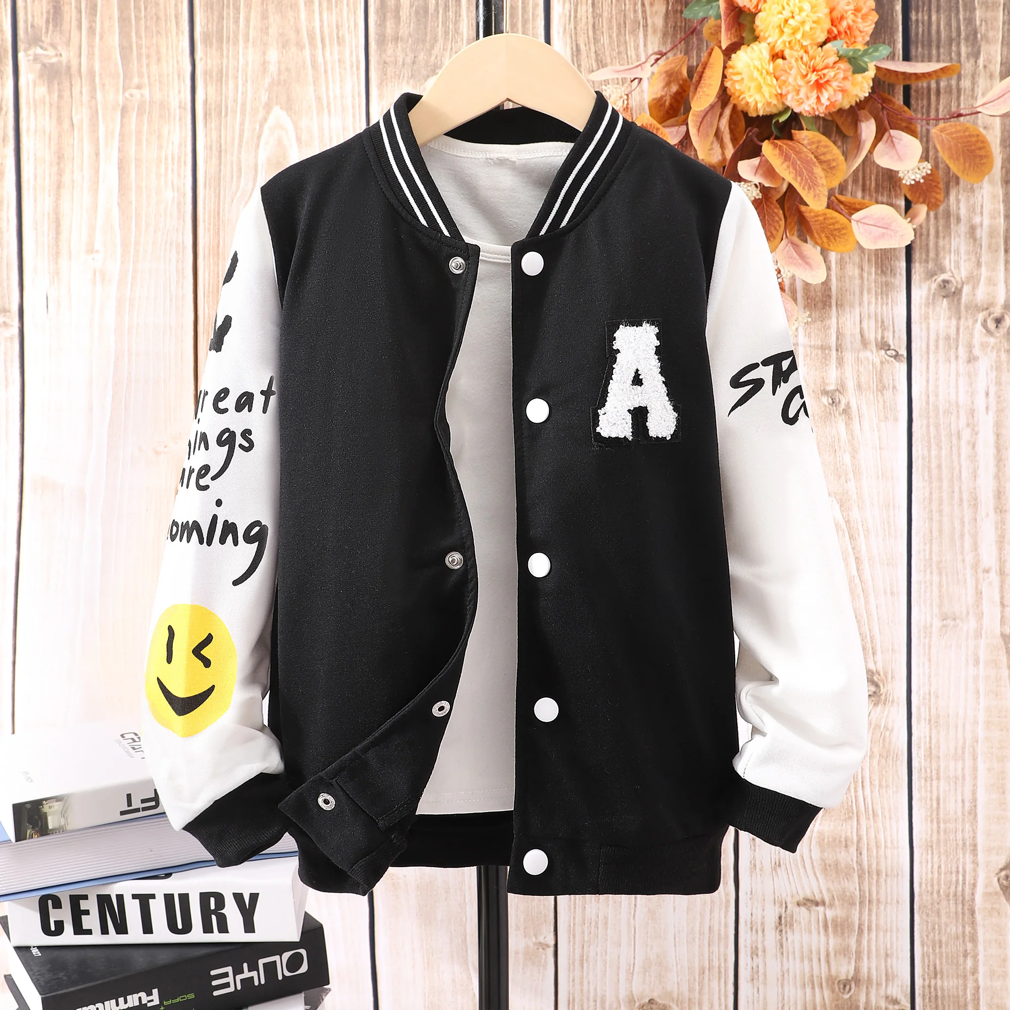 Autumn And Winter Boys Clothing Letter Printing Contrast Color Baseball Suit Fashion Sports Casual Coat 8 9 10 11 12 13 14 Years