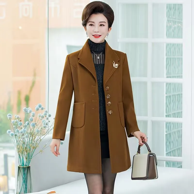 

Middle Aged Mothers Clothes Winter Woolen Coat Women's Mid-Length Blazers Jackets Thicken Warm Wool Blend Windbreaker Coat