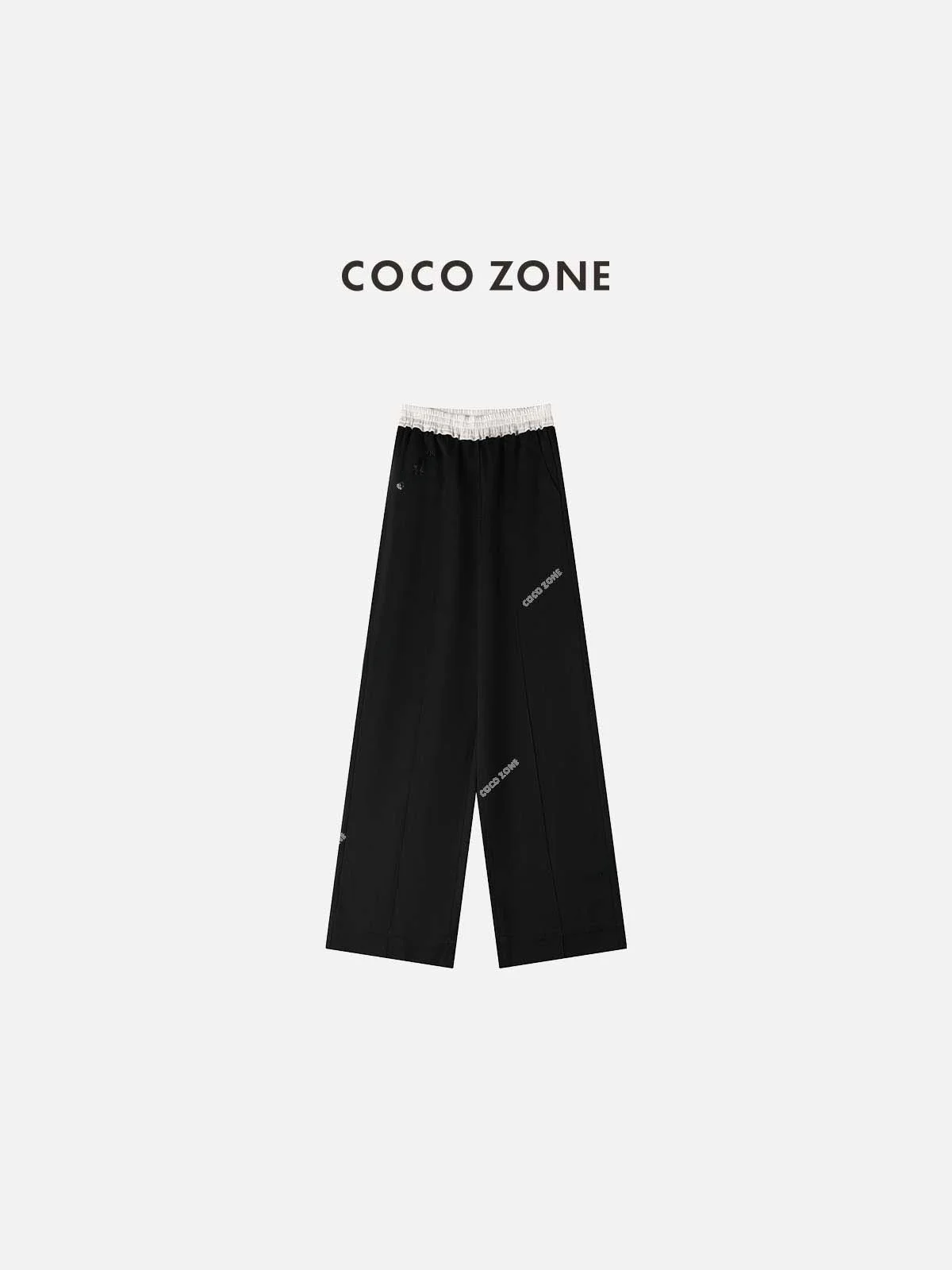 

Zone Autumn New High-End Color Block Elastic Waist Straight Leg Casual Pants Natural Waist Long Pants Commute Style 23C18594