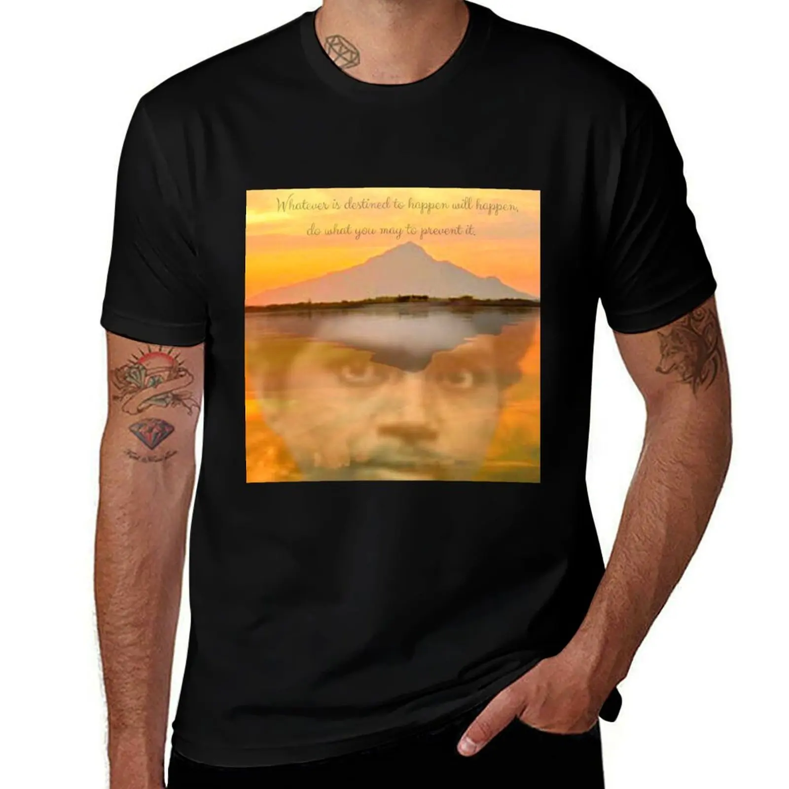 Boy Ramana Maharshi , Arunachala Hill, Photo and Quote. T-Shirt High Elasticity Sports Tee Shirt