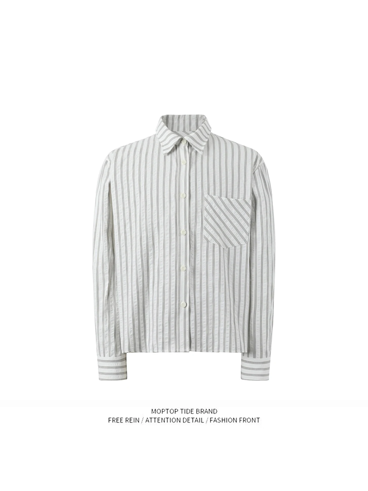 

Mr. WH Retro Striped Loose Fit Casual Shirt Long Sleeve Unisex Iron-Free Polyester Fabric Four Seasons Youth Popular Style
