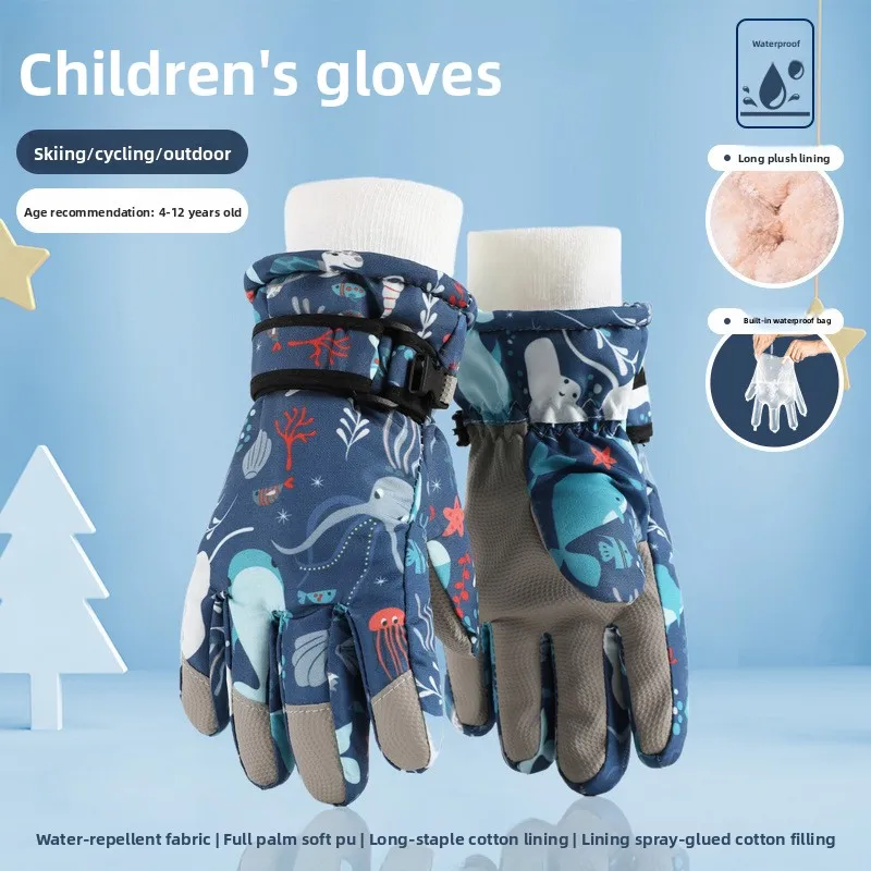 قفازات تزلج عصرية للأطفال شتاء دافئ مقاوم للماء تعمل باللمس مبطن بالصوف للأولاد والبنات من سن 4 إلى 12 ركوب الثلوج