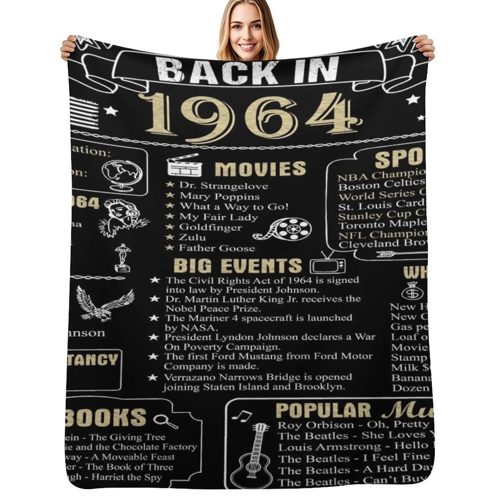 Birthday Anniversary 1964 History Back in 1964 Throw Blanket Decorative Soft Throw Blanket for Couch Sofa