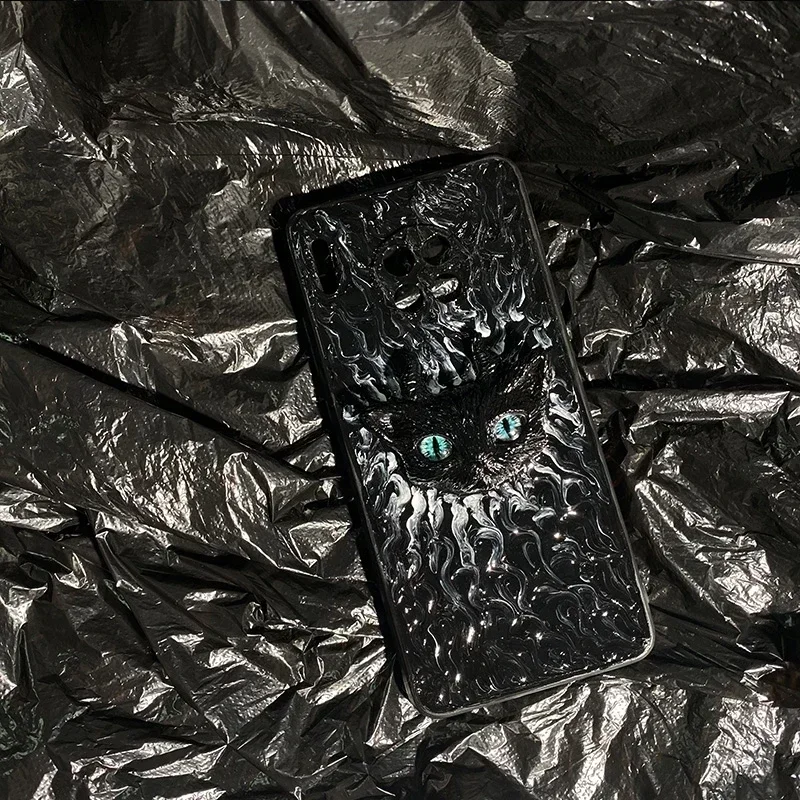 4044 Original Handmade Phone Case 3D Stereoscopic Demon Black Cat Customized Horror Gothic Bloody Punk Dark Halloween Gift