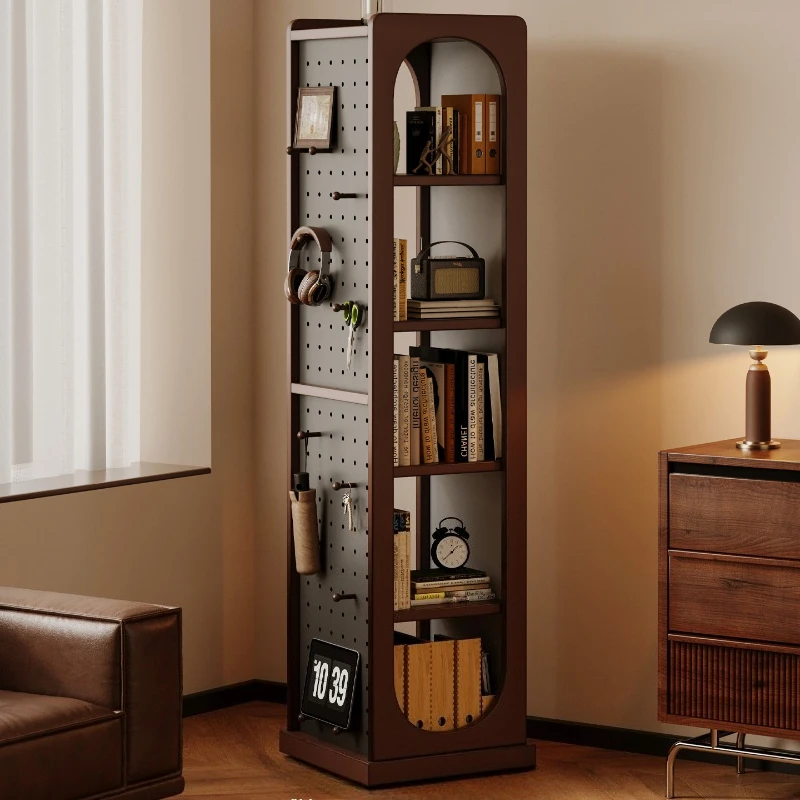 Rotating solid wood bookshelf multi-functional practical vintage style Bookcase aesthetic design shelves living room furniture