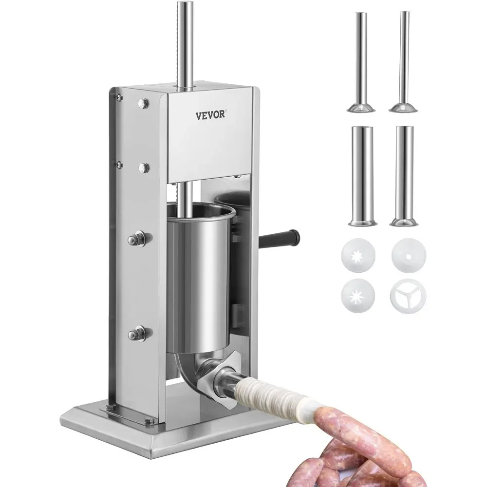 

VEVOR Manual Sausage Maker, 7-Pound/3-Pound Stainless Steel Filler with Dual Speeds and 4 Tubes, Silver