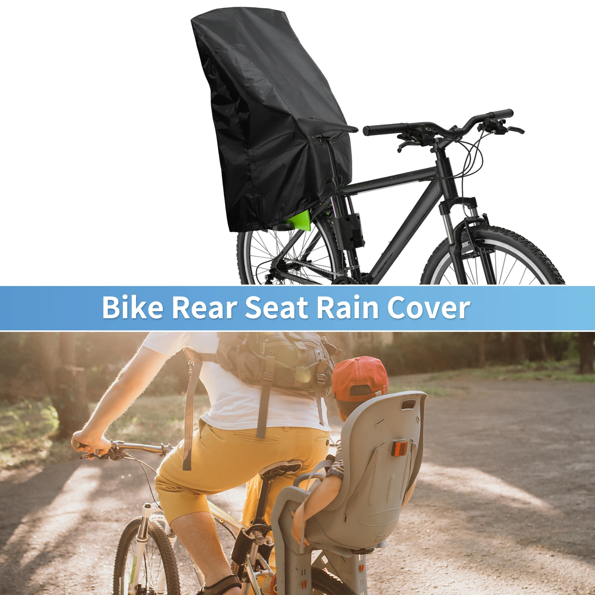 X Autohaux Capa de chuva para assento de bicicleta infantil 210D Oxford Capa de dossel para assento traseiro de bicicleta preta