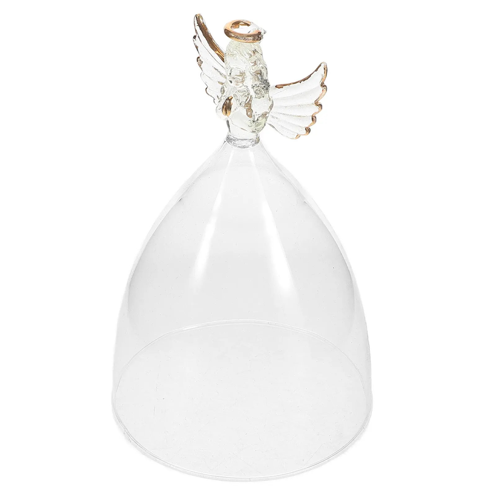 Large Clear Glass Cloche Dome with Angel Sculpture Base for Floral Arrangement Cover DIY Birthday Gift Elegance Home Decor