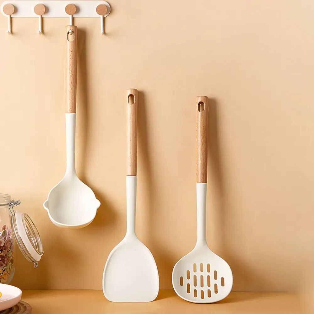

Silicone Cooking Spatula Set Anti-scalding Wood Long Handle Kitchen Spoon Shovel Set Heat Resistant Not Hurt Pot Kitchenware Set