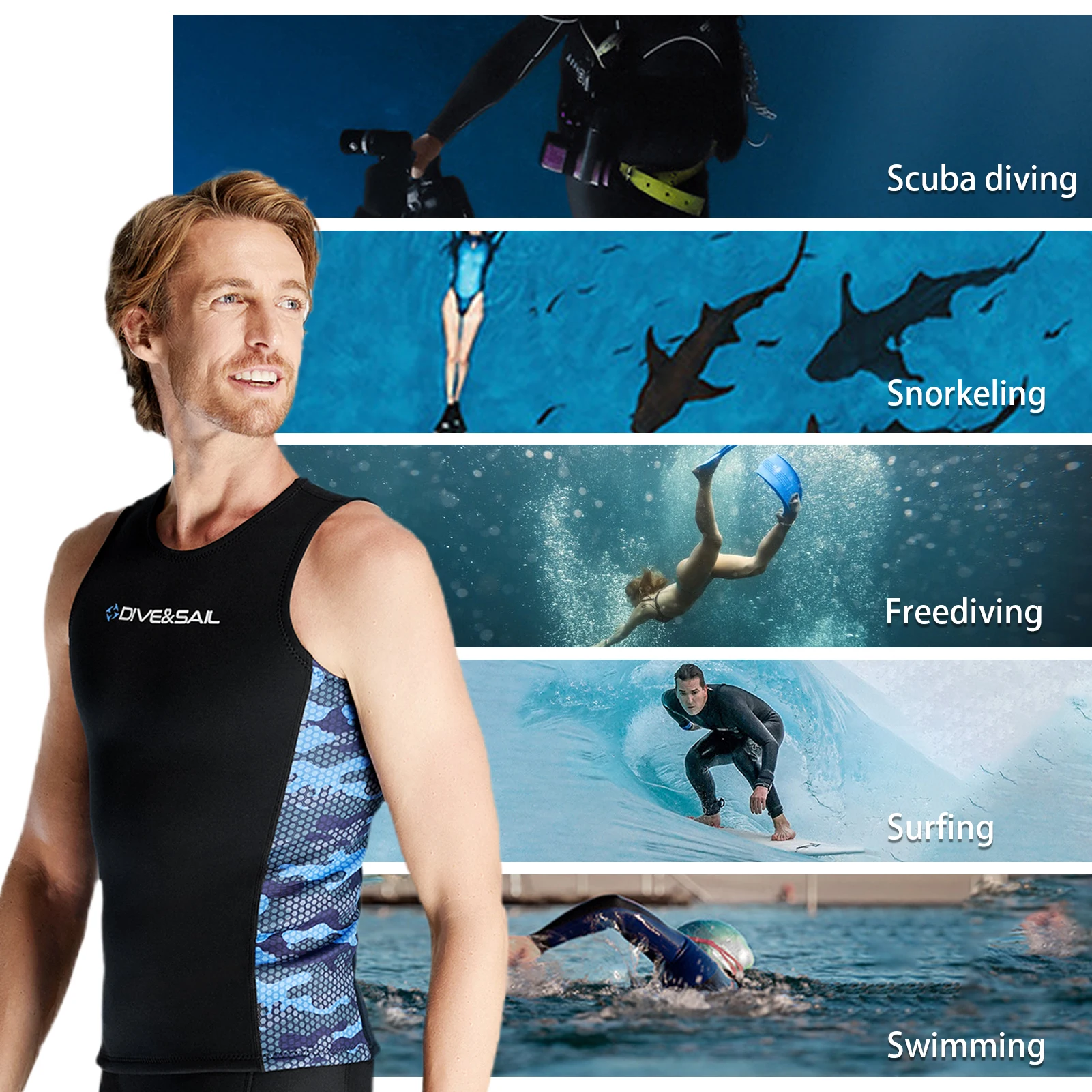 Men Swimsui Vest Men Wetsuit Vest Surfing Tops Water Sports Swimsui Vest Diving Sleeveless Vest for Canoeing Swimming