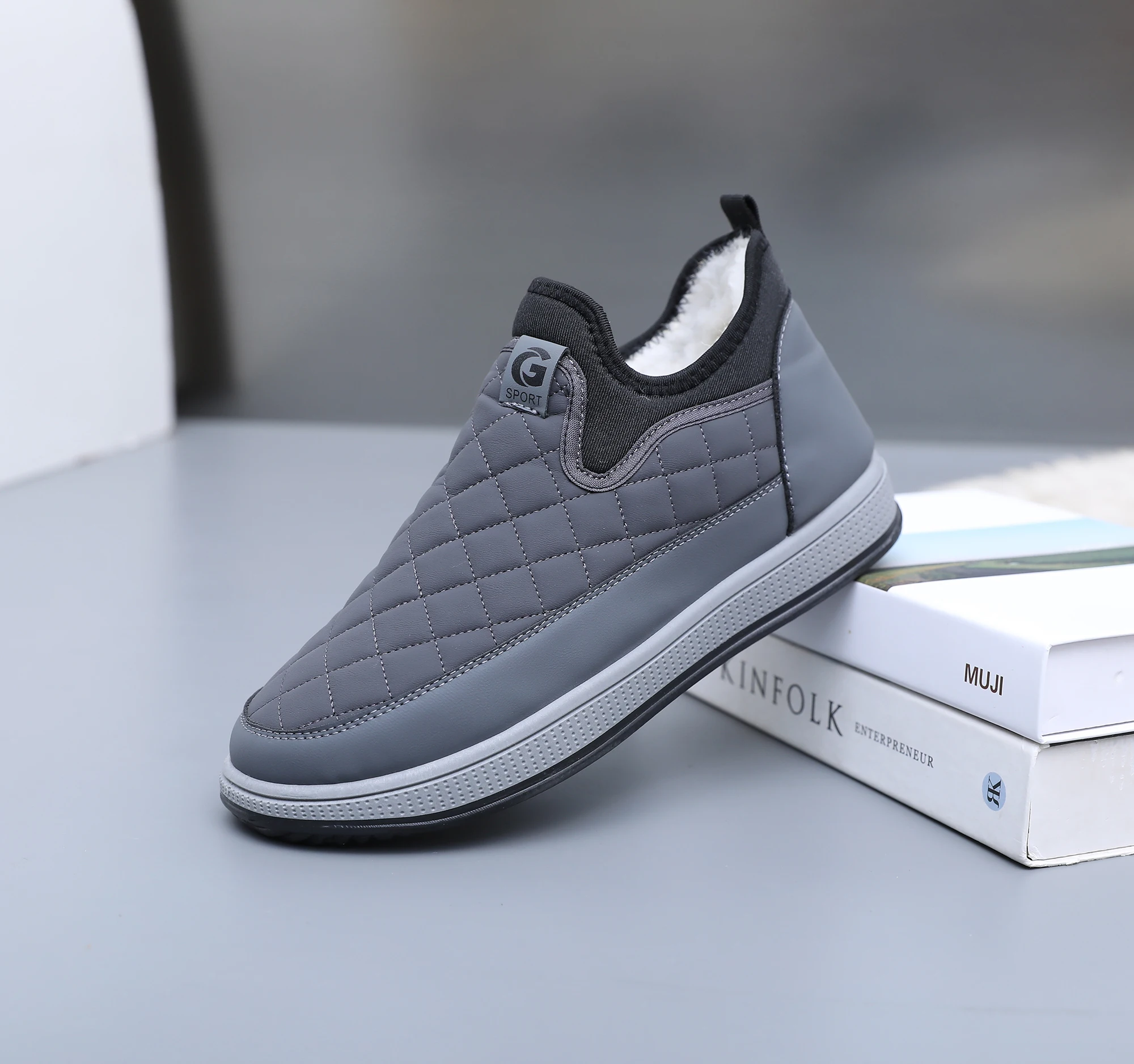 Men's Winter Warm Slip On Walking Shoes 2026 Fleece Lined Waterproof Synthetic Leather Non Slip Soft Sole Daily Casual Footwear