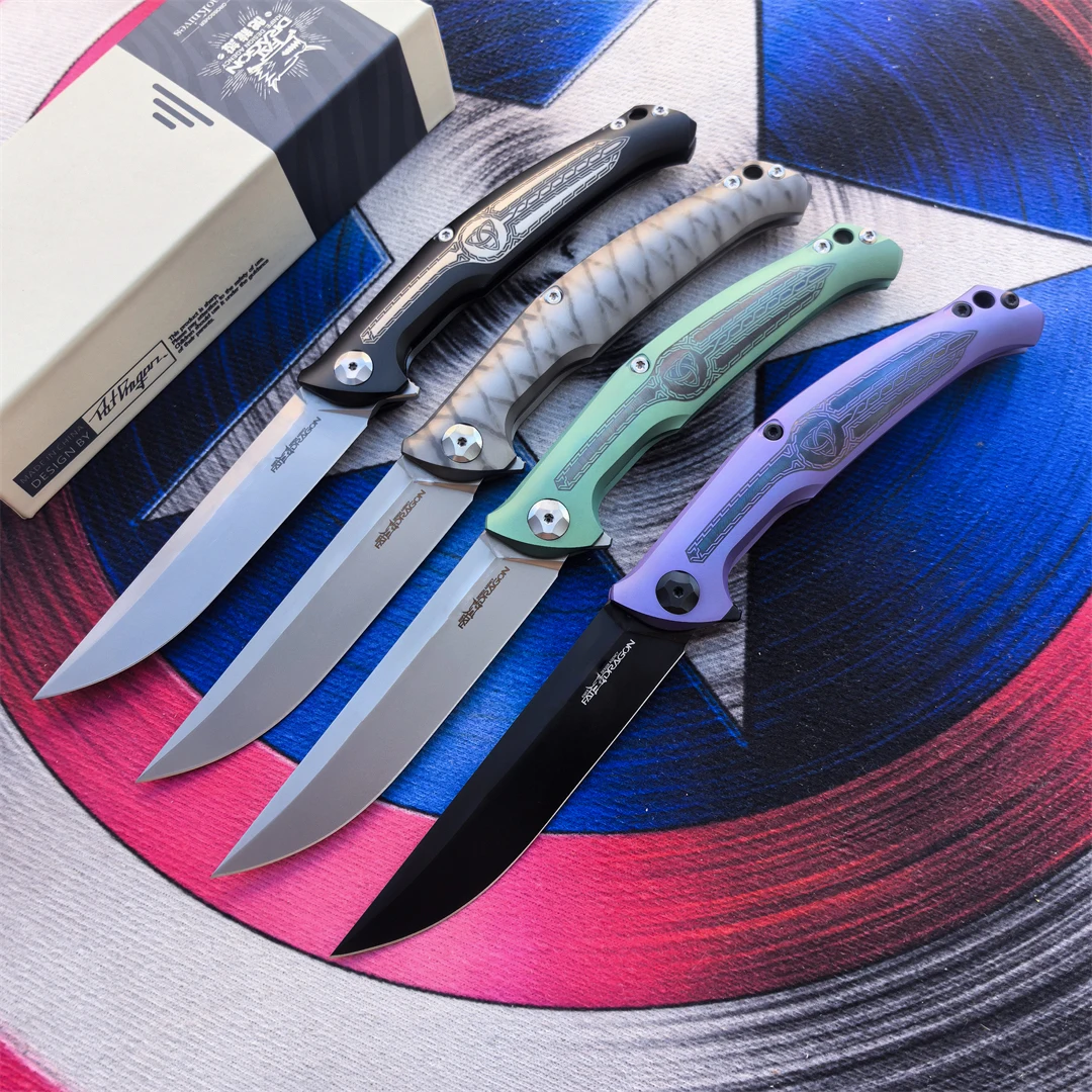 FAT DRAGON Folding Knife S45VN Steel Titanium Alloy Handle Camping Fishing Picnic Fruit Knife Outdoor Hiking Hunting Tool