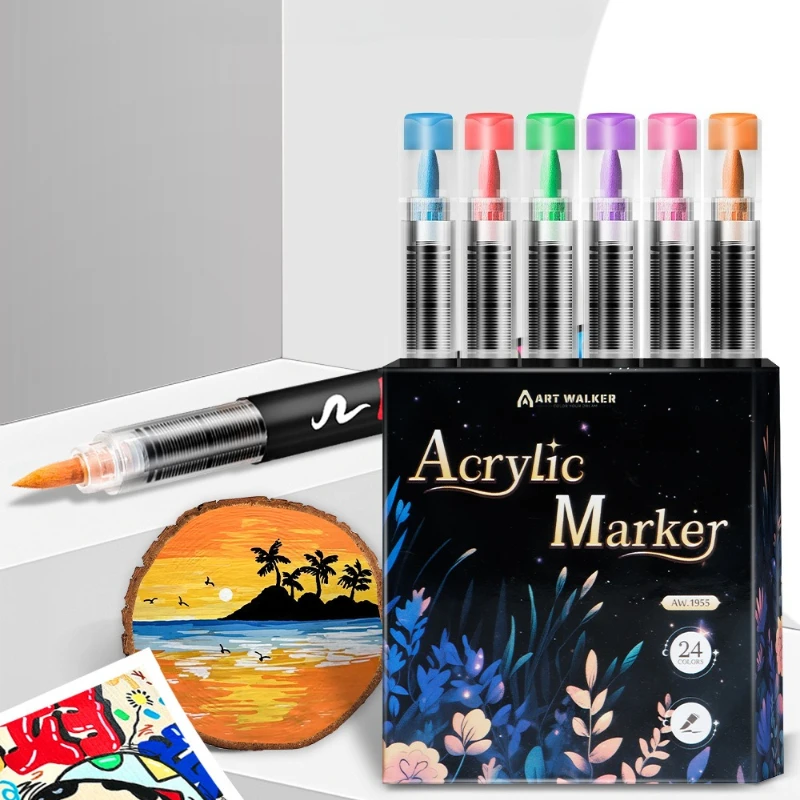 12/24/36/48color Straight Liquid Acrylic Marker Set Uniform Ink Not Easy To Fade for Stone Canvas Wood Ceramic Painting Graffiti