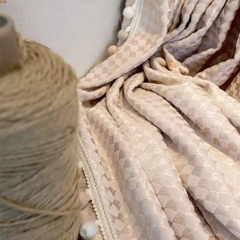 Gilded Shell Chenille Fish Scale Light Pink Jacquard Curtains for Living Room Bedroom French Window Balcony Finished Products