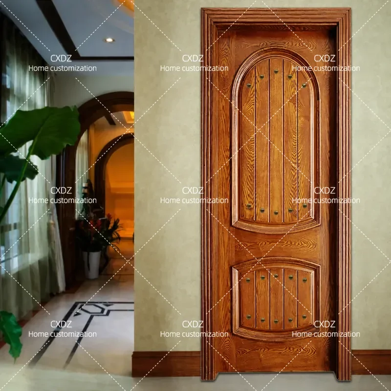 American Style Solid Wood Door with Rivet Decoration Flat Folding Design for Bedroom Kitchen Bathroom Home Custom Set