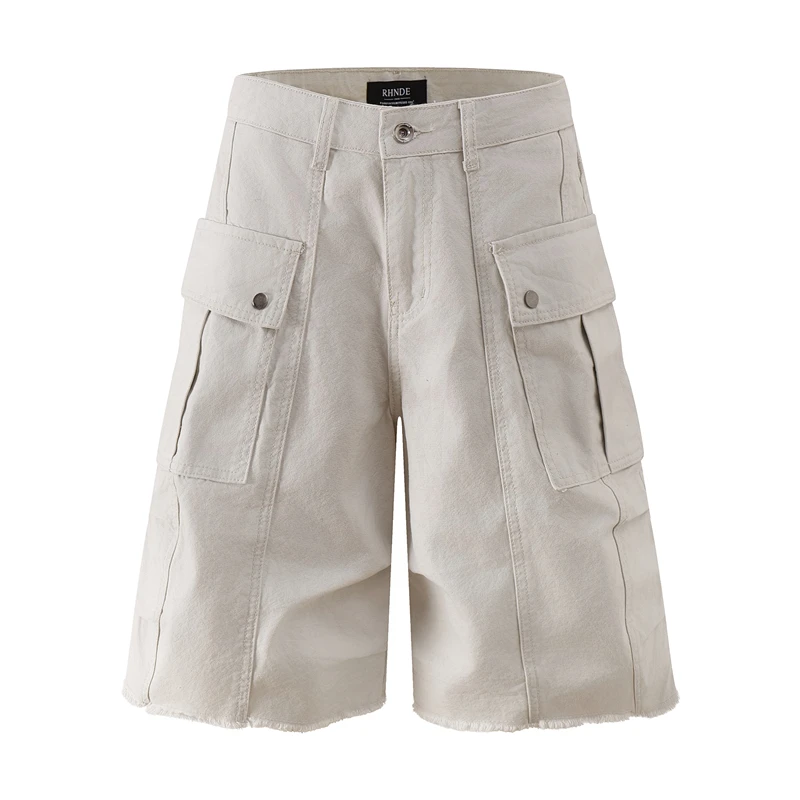 

American Retro Pleated Hem Design Five-Point Street Wide Leg Casual Workwear orts Loose Fit Summer Youth Sle C...